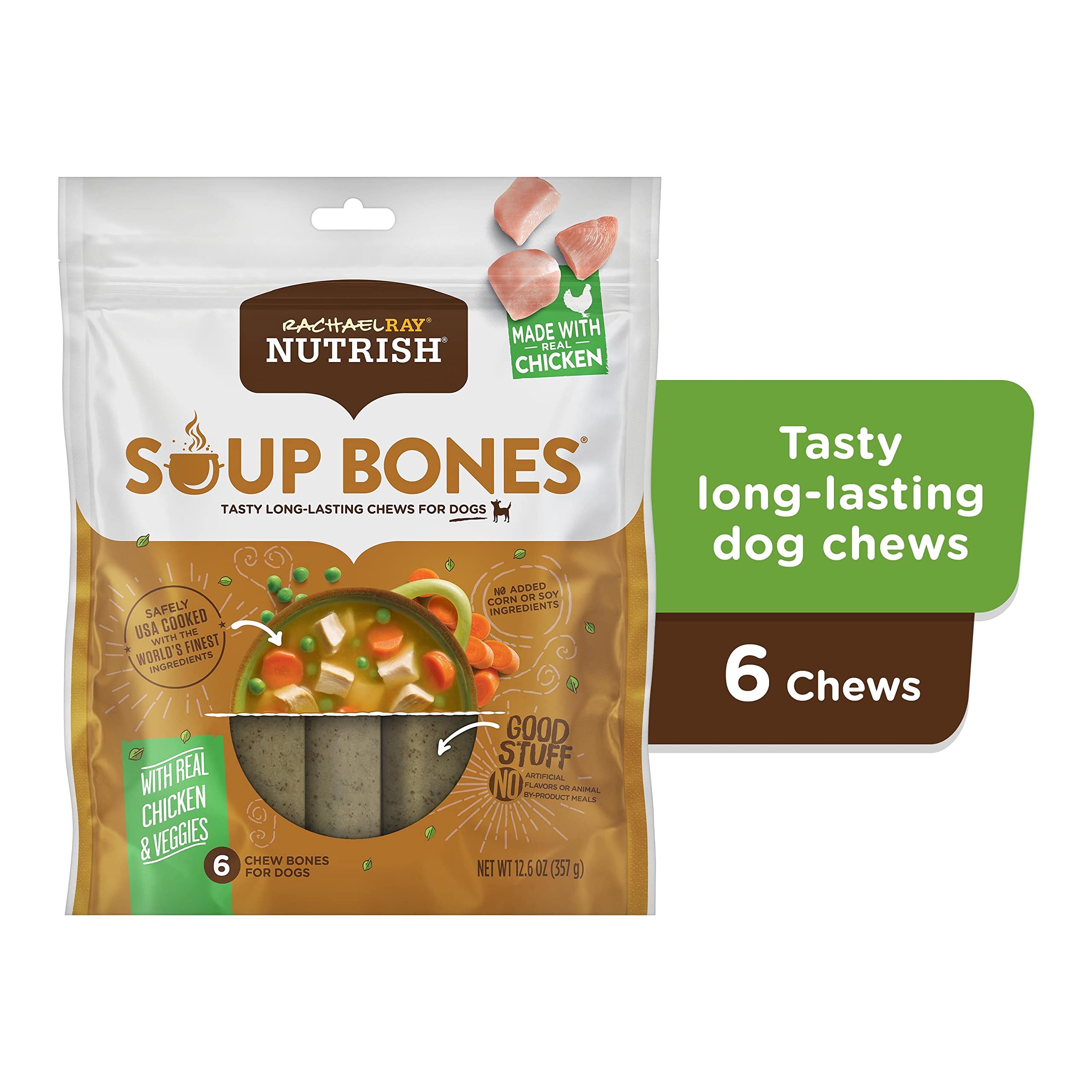 Rachael Ray Nutrish Soup Bones Dog Treats, Chicken & Veggies Flavor, 6 Bones