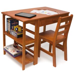 Lipper International Child's Work Station Desk and Chair, Pecan Finish