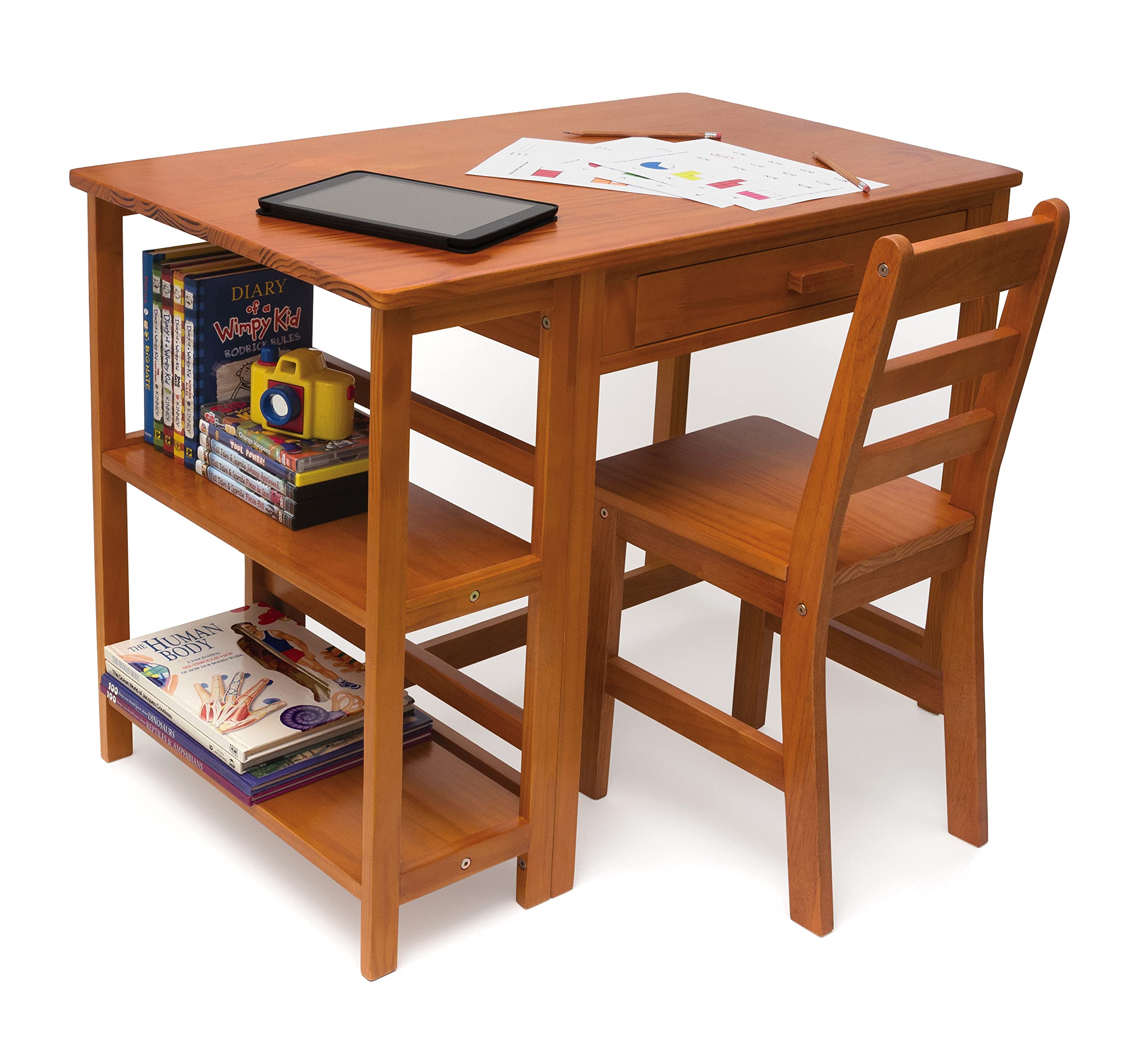 Lipper International Child's Work Station Desk and Chair, Pecan Finish