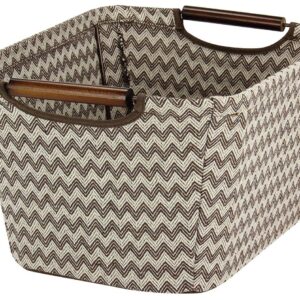 Household Essentials 660-1 Small Tapered Fabric Storage Bin with Wood Handles | Brown Chevron