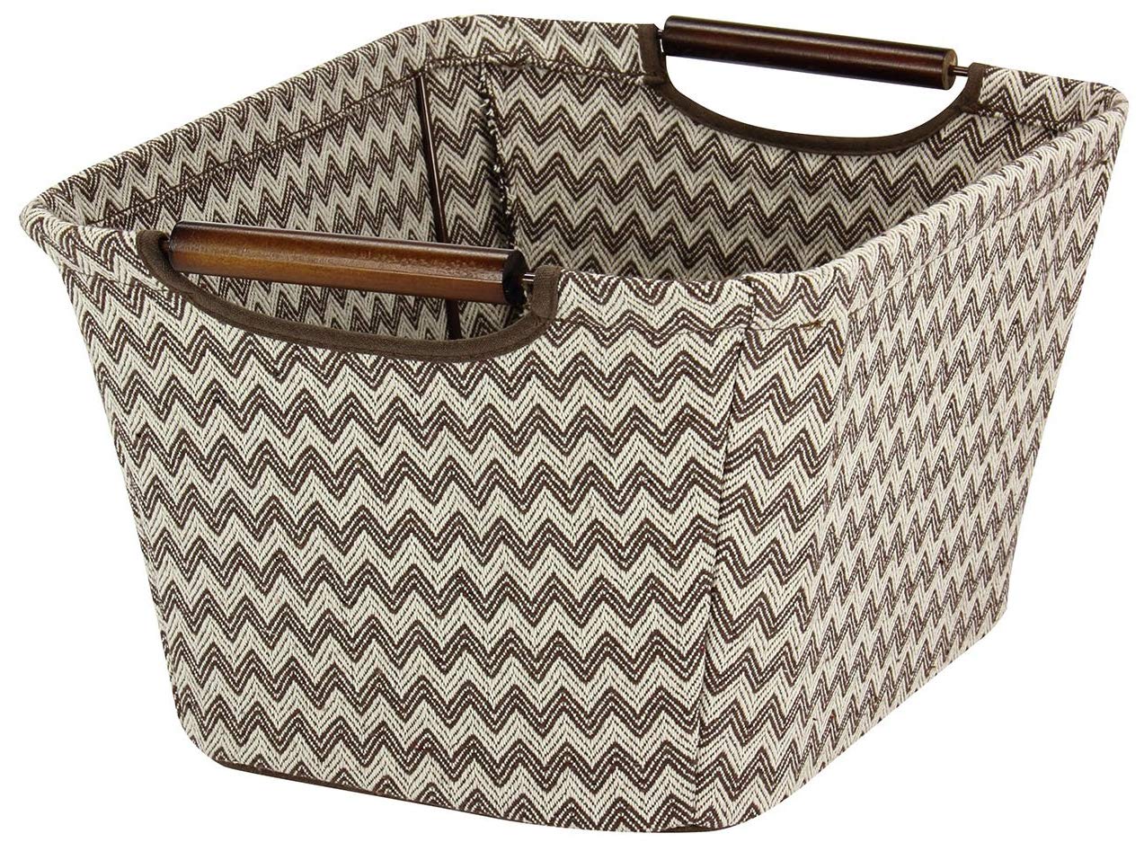 Household Essentials 660-1 Small Tapered Fabric Storage Bin with Wood Handles | Brown Chevron