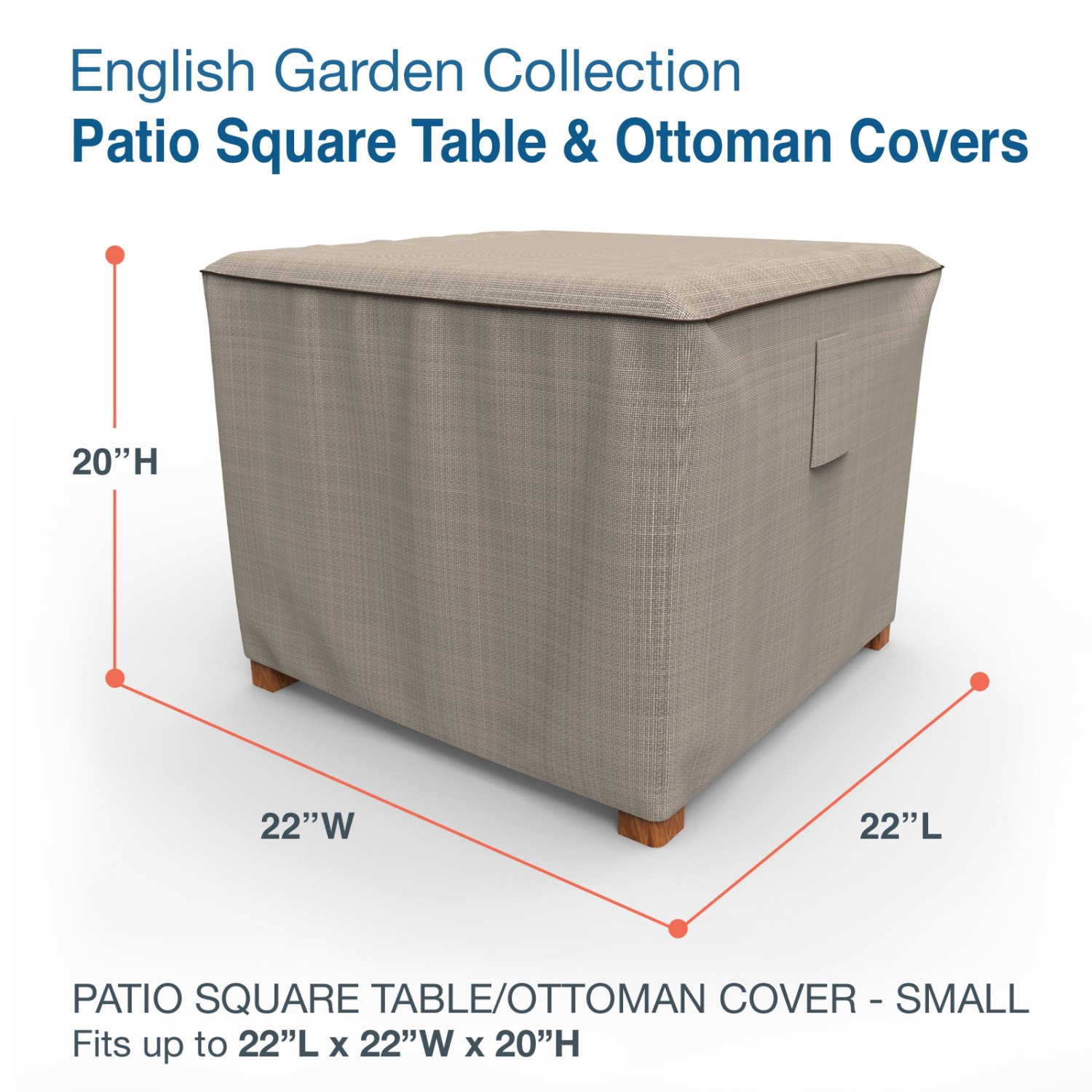 Budge P4A05PM1 English Garden Square Patio Table/Ottoman Cover Heavy Duty and Waterproof, Small, Two-Tone Tan