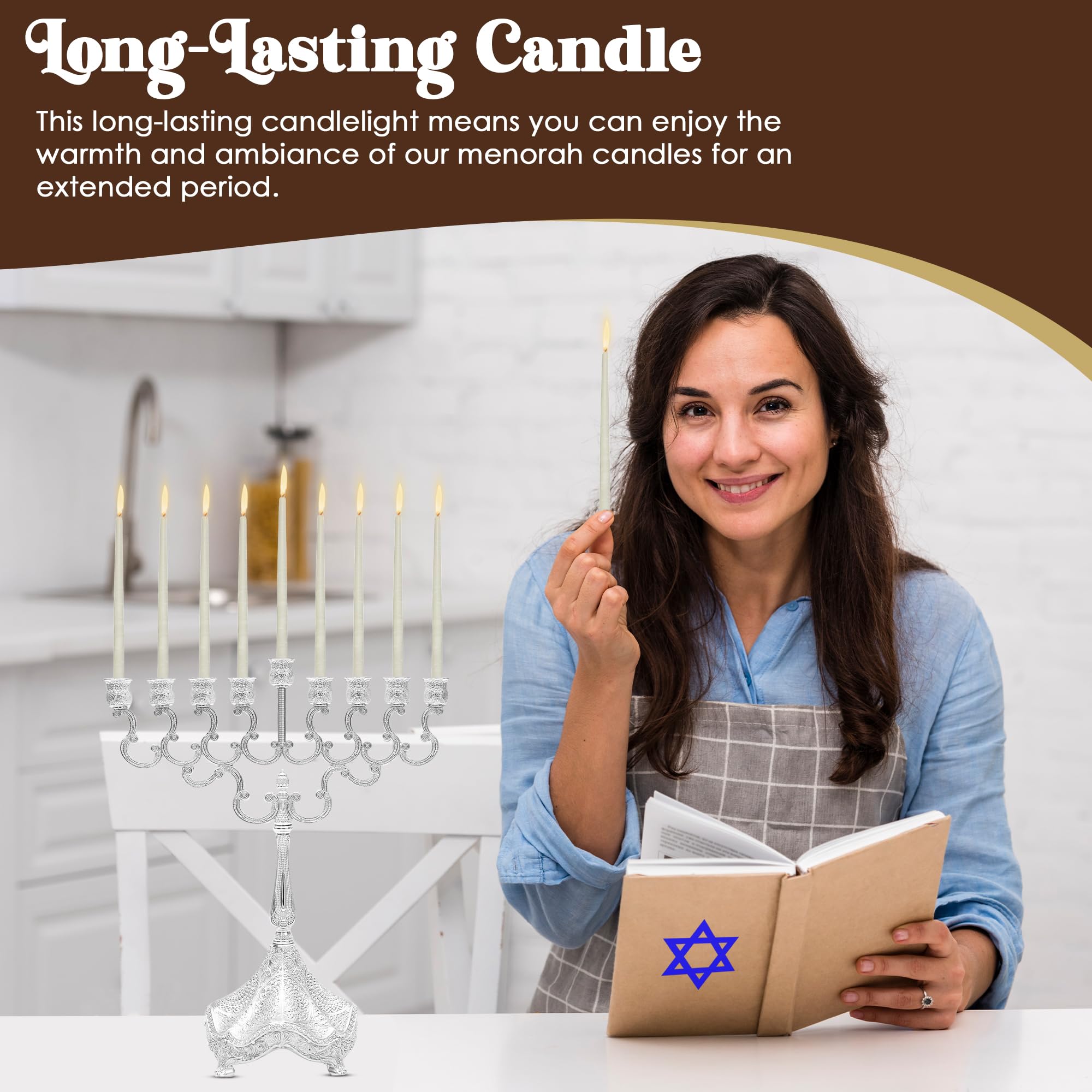 Majestic Giftware Hanukkah Candles - CP11 | 45 Dripless Handcrafted Chanukah Candles for All 8 Nights of Hanukkah | Premium Quality Wax |Manufactured by Safed Candle Company in Israel (White)