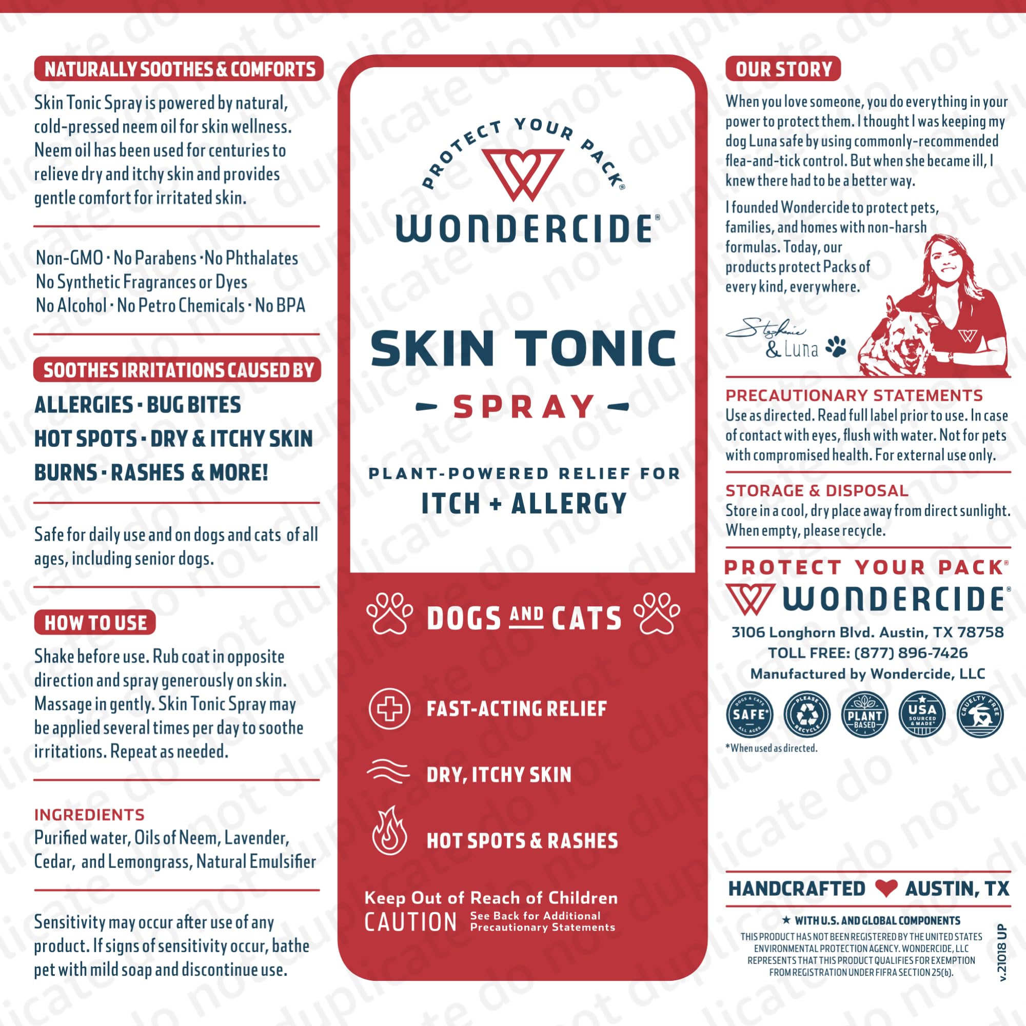 Wondercide - Skin Tonic Hot Spot & Itch Relief Spray for Dogs and Cats with Natural Essential Oils - Soothing First Aid Remedy for Pets - for Dry Itchy Skin, Allergy Rash Relief - 8 oz