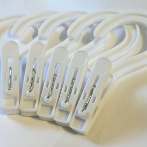 Melvado Laundry Hanger Hooks | Strong Plastic Solid Metal Spring | Lightweight, Convenient Clothing Pins To hang and Dry Wet Clothes | For Home Use or Travel | Economy 12 Pack | White