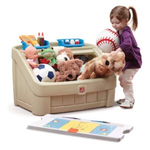 Step2 2-in-1 Toy Box & Art Lid, Kids Toy Storage Bin & Organizer, Easel & Chest in One, Made of Durable Plastic, For Toddlers 2+ Years Old, Tan