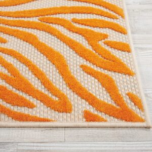 Nourison Aloha Indoor/Outdoor Orange 3'6" x 5'6" Area -Rug, Tropical, Botanical, Easy -Cleaning, Non Shedding, Bed Room, Living Room, Dining Room, Deck, Backyard, Patio (3x5)