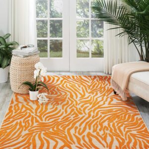 Nourison Aloha Indoor/Outdoor Orange 3'6" x 5'6" Area -Rug, Tropical, Botanical, Easy -Cleaning, Non Shedding, Bed Room, Living Room, Dining Room, Deck, Backyard, Patio (3x5)