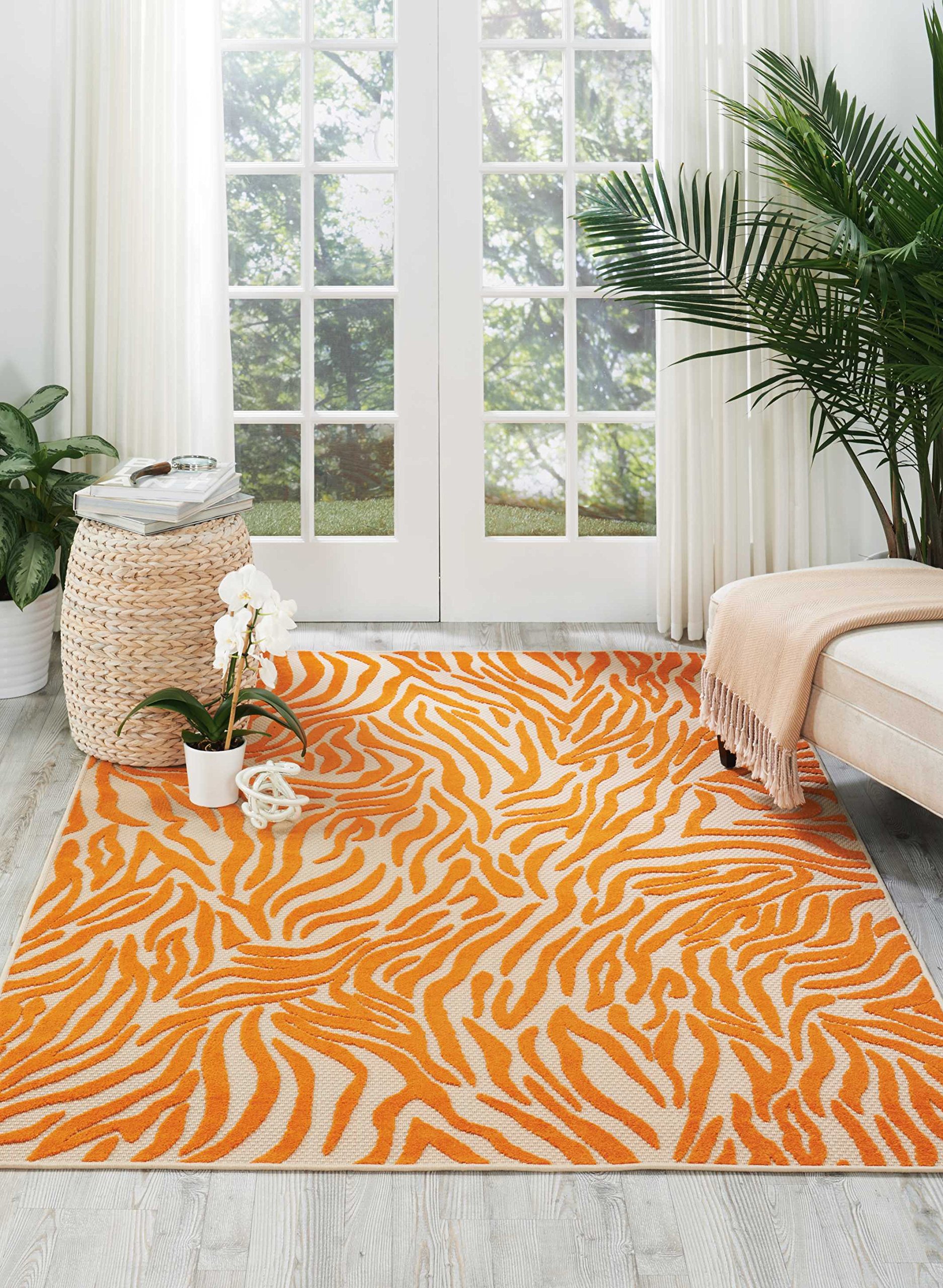 Nourison Aloha Indoor/Outdoor Orange 3'6" x 5'6" Area -Rug, Tropical, Botanical, Easy -Cleaning, Non Shedding, Bed Room, Living Room, Dining Room, Deck, Backyard, Patio (3x5)