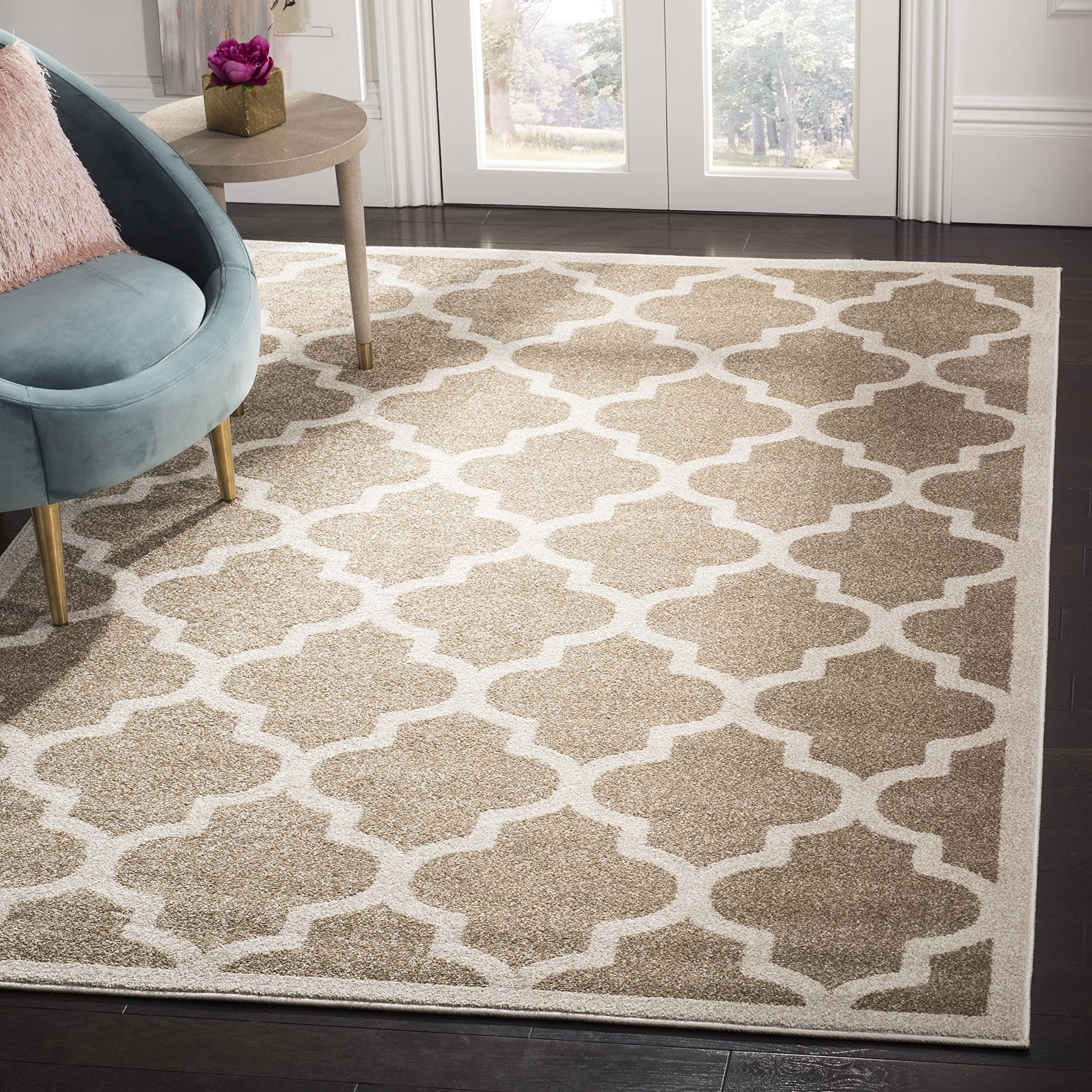 SAFAVIEH Amherst Collection Area Rug - 5'3" x 8', Wheat & Beige, Moroccan Trellis Design, Non-Shedding & Easy Care, Ideal for High Traffic Areas in Living Room, Bedroom (AMT420S)