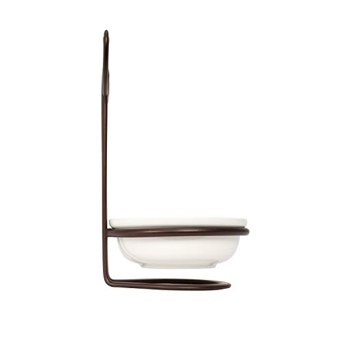 Spectrum Leaf Spoon Rest With Ceramic Dish Upright Utensil Holder for Stovetop Organization, Modern Vertical, Nature-Inspired Kitchen Décor, Bronze