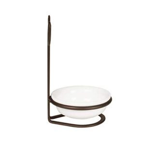 Spectrum Leaf Spoon Rest With Ceramic Dish Upright Utensil Holder for Stovetop Organization, Modern Vertical, Nature-Inspired Kitchen Décor, Bronze