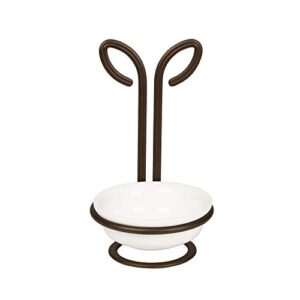 Spectrum Leaf Spoon Rest With Ceramic Dish Upright Utensil Holder for Stovetop Organization, Modern Vertical, Nature-Inspired Kitchen Décor, Bronze