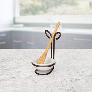 Spectrum Leaf Spoon Rest With Ceramic Dish Upright Utensil Holder for Stovetop Organization, Modern Vertical, Nature-Inspired Kitchen Décor, Bronze