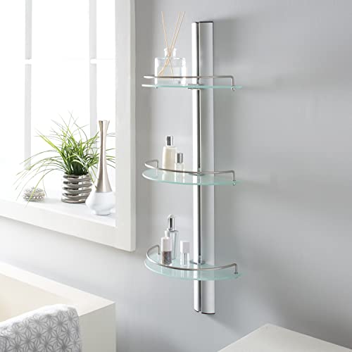 Organize It All Mounted 3 Tier Half Moon Bathroom Glass with Stainless Steel Rail Shelf