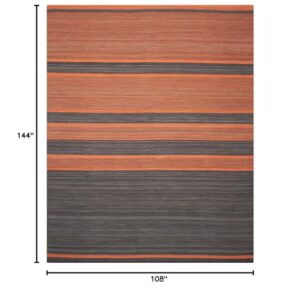 SAFAVIEH Kilim Collection Area Rug - 9' x 12', Dark Grey & Orange, Handmade Flat Weave Wool, Ideal for High Traffic Areas in Living Room, Bedroom (KLM952C)