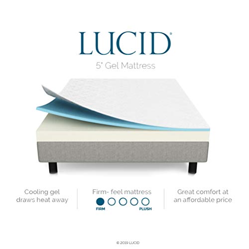 LUCID 5 Inch Gel Memory Foam Dual-Layered-CertiPUR-US Certified-Firm Feel Mattress, Twin, White