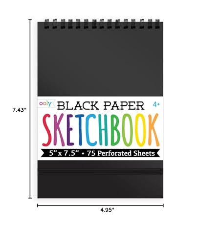 OOLY DIY Cover Small Sketchbook, 5 x 7.5 Inches, Black Paper Sketchbook, Drawing Book for Kids, Adults, Students, and Artists, Great Drawing Pad for Gel Pens, White Pencils, Ooly Paints, and More