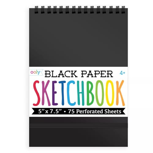 OOLY DIY Cover Small Sketchbook, 5 x 7.5 Inches, Black Paper Sketchbook, Drawing Book for Kids, Adults, Students, and Artists, Great Drawing Pad for Gel Pens, White Pencils, Ooly Paints, and More