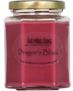 dragon's blood scented blended soy candle by just makes scents