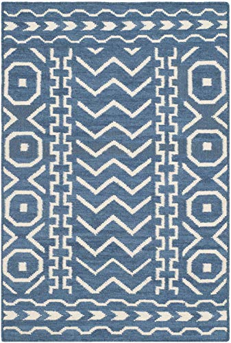 SAFAVIEH Dhurries Collection 2'6" x 4' Dark Blue/Ivory DHU572A Handmade Flatweave Premium Wool Accent Rug