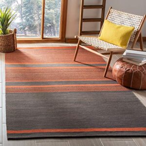 safavieh kilim collection area rug - 9' x 12', dark grey & orange, handmade flat weave wool, ideal for high traffic areas in living room, bedroom (klm952c)