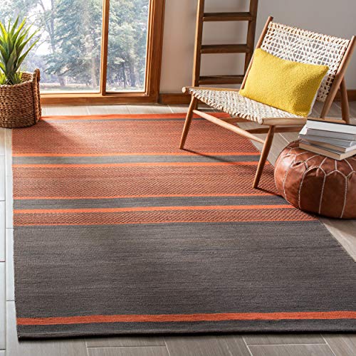 SAFAVIEH Kilim Collection Area Rug - 9' x 12', Dark Grey & Orange, Handmade Flat Weave Wool, Ideal for High Traffic Areas in Living Room, Bedroom (KLM952C)