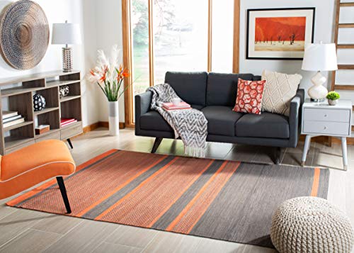 SAFAVIEH Kilim Collection Area Rug - 9' x 12', Dark Grey & Orange, Handmade Flat Weave Wool, Ideal for High Traffic Areas in Living Room, Bedroom (KLM952C)