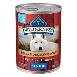 blue buffalo wilderness rocky mountain recipe senior wet dog food, high-protein & grain-free, made with natural ingredients, red meat recipe, 12.5-oz. cans (12 count)