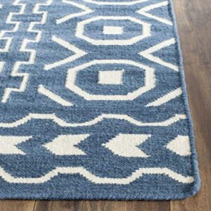 SAFAVIEH Dhurries Collection 2'6" x 4' Dark Blue/Ivory DHU572A Handmade Flatweave Premium Wool Accent Rug