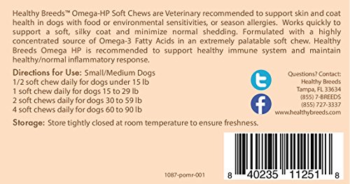 Healthy Breeds Pomeranian Omega HP Fatty Acid Skin and Coat Support Soft Chews 60 Count