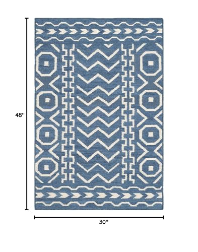 SAFAVIEH Dhurries Collection 2'6" x 4' Dark Blue/Ivory DHU572A Handmade Flatweave Premium Wool Accent Rug