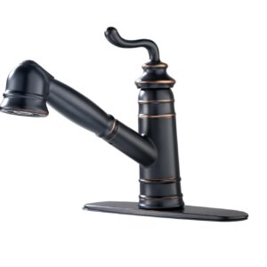 Derengge Single Handle Kitchen Sink Faucet,Oil Rubbed Bronze Pull Out Kitchen Faucet with Deck Plate,1 Hole or 3 Hole Installation,F-825-KG ORB