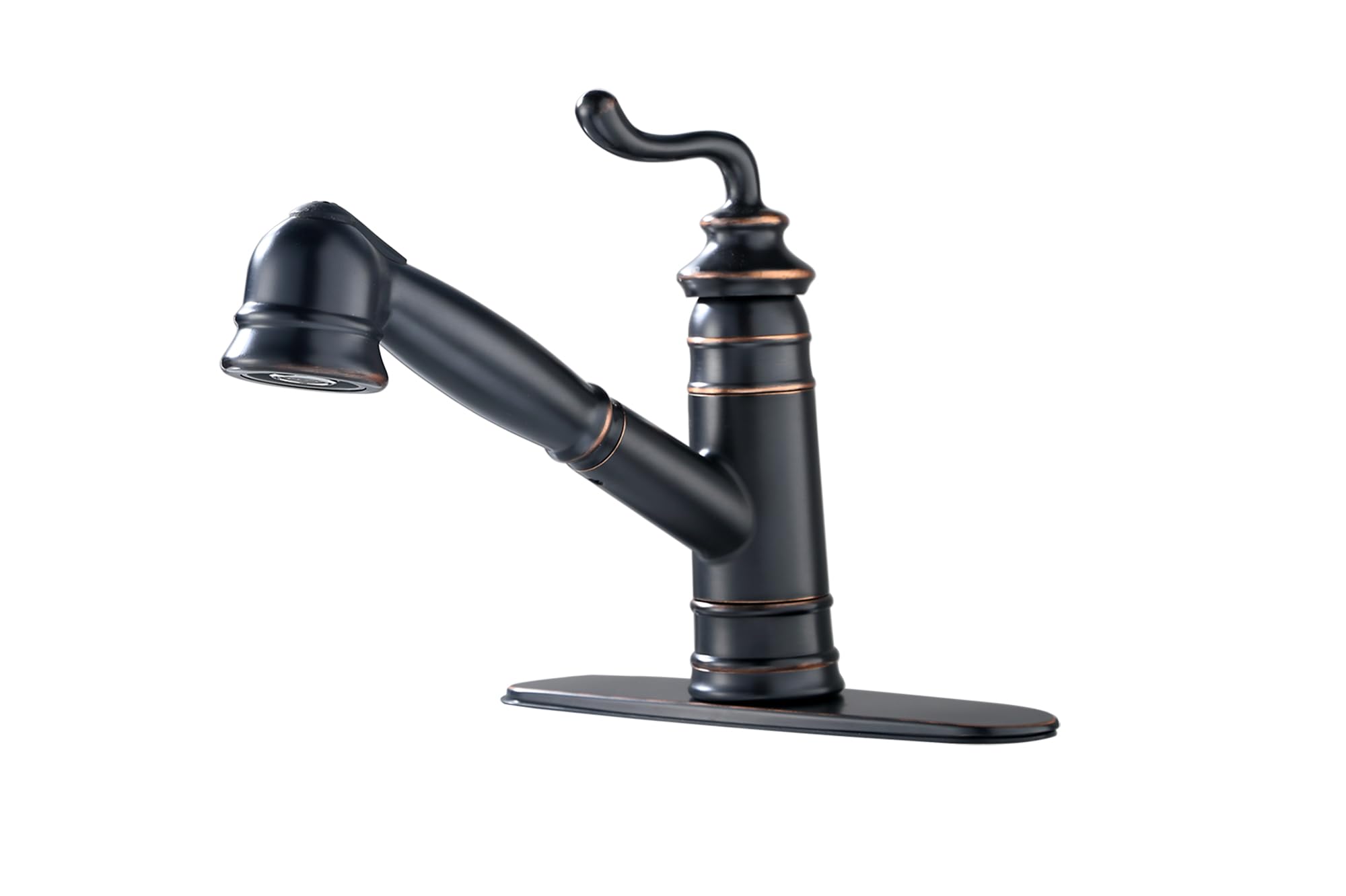 Derengge Single Handle Kitchen Sink Faucet,Oil Rubbed Bronze Pull Out Kitchen Faucet with Deck Plate,1 Hole or 3 Hole Installation,F-825-KG ORB