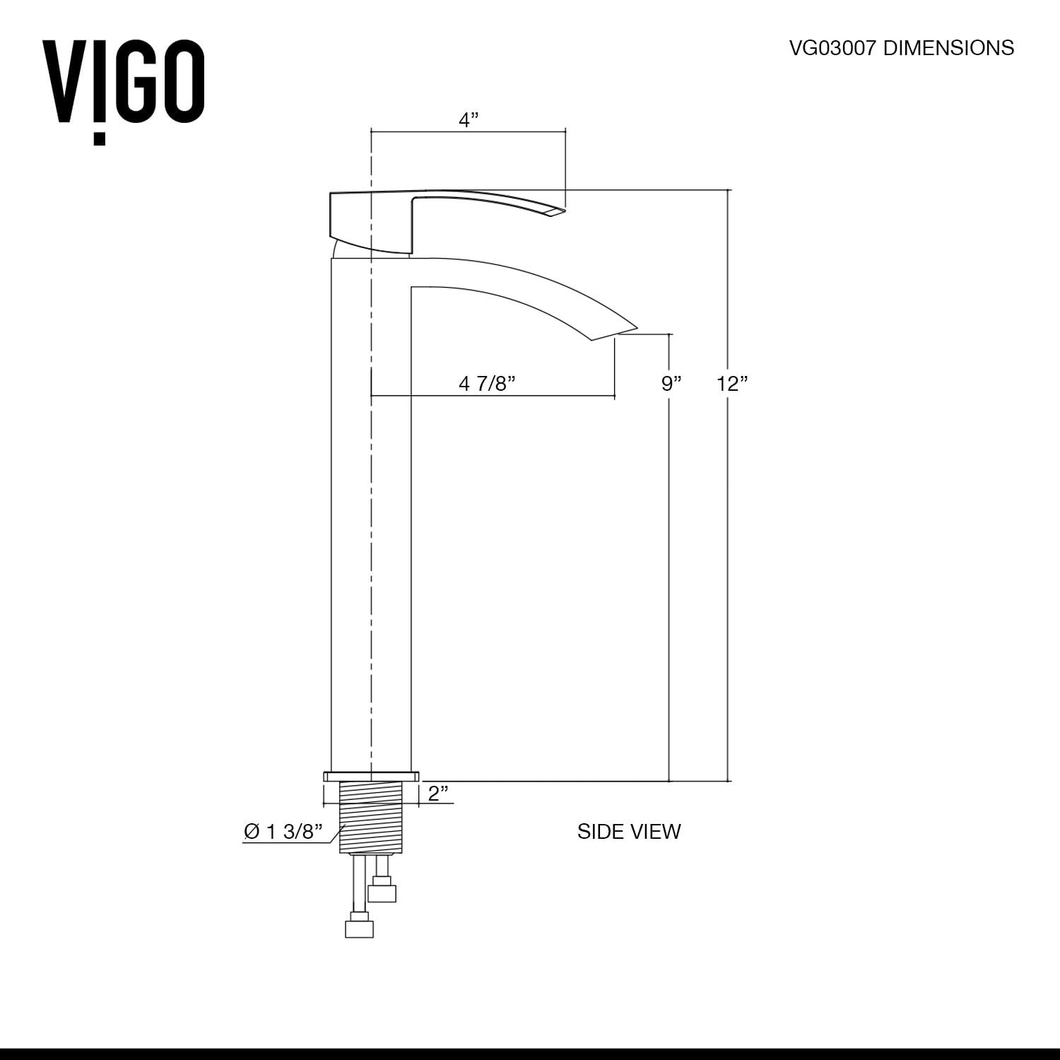 VIGO VG03007MB Duris Brass Bathroom Single Handle Seven Layer Plated Lavatory Vessel Faucet with Matte Black Finish for Vessel Sink