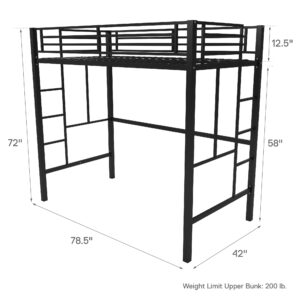 DHP Brian Twin Metal Loft Bed, Black