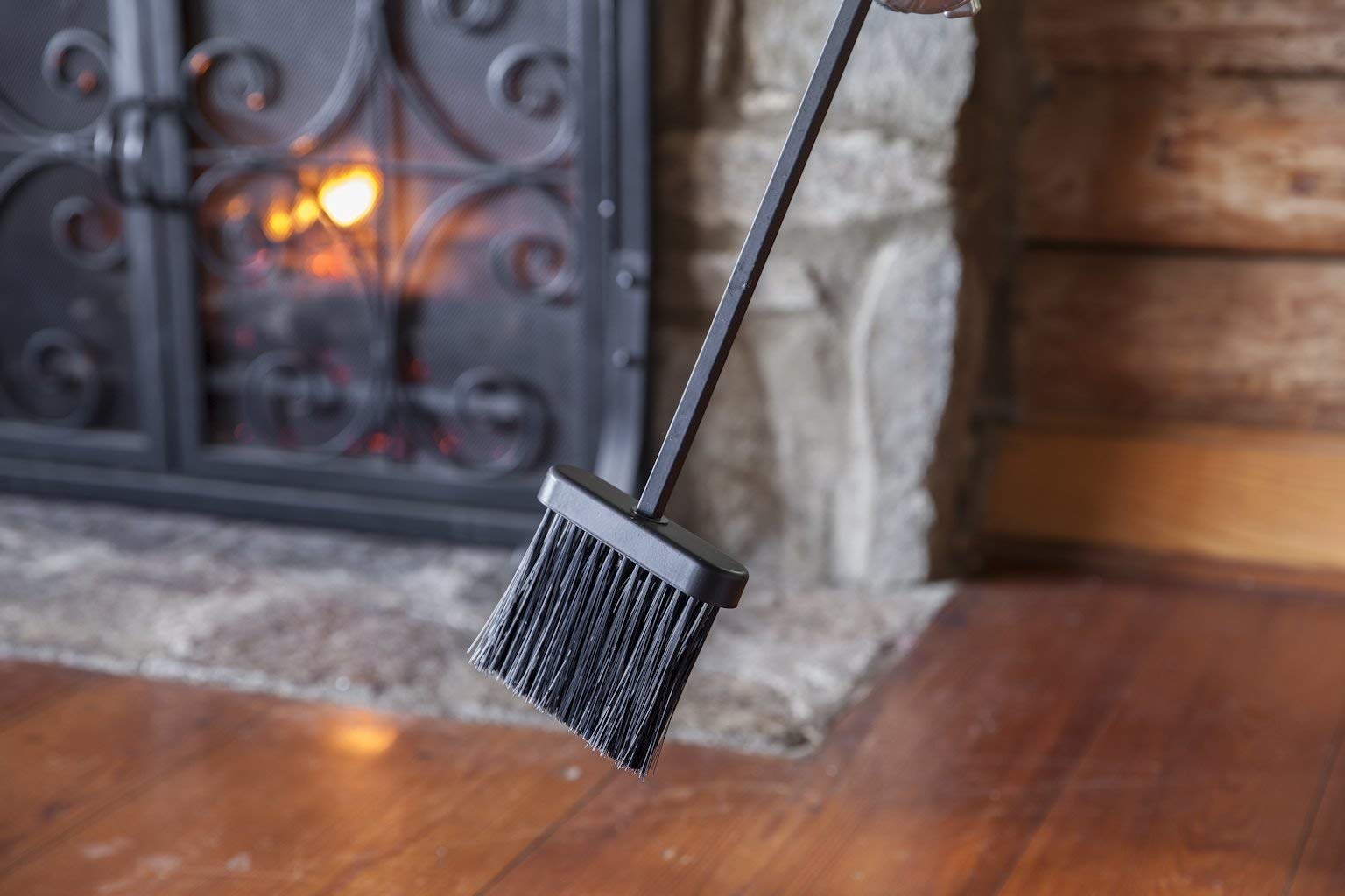 Plow & Hearth 5 Piece Hand Forged Iron Compact Fireplace Tool Set | Poker | Tongs | Shovel | Broom | Hearth Accessory| Black Finish | 10.25" x 20"H