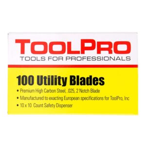 ToolPro Premium Utility Blades - 100 Pack, High Carbon Steel Replacement Blades for Utility Knives, Great for Crews & Large Projects