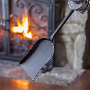 Plow & Hearth 5 Piece Hand Forged Iron Compact Fireplace Tool Set | Poker | Tongs | Shovel | Broom | Hearth Accessory| Black Finish | 10.25" x 20"H