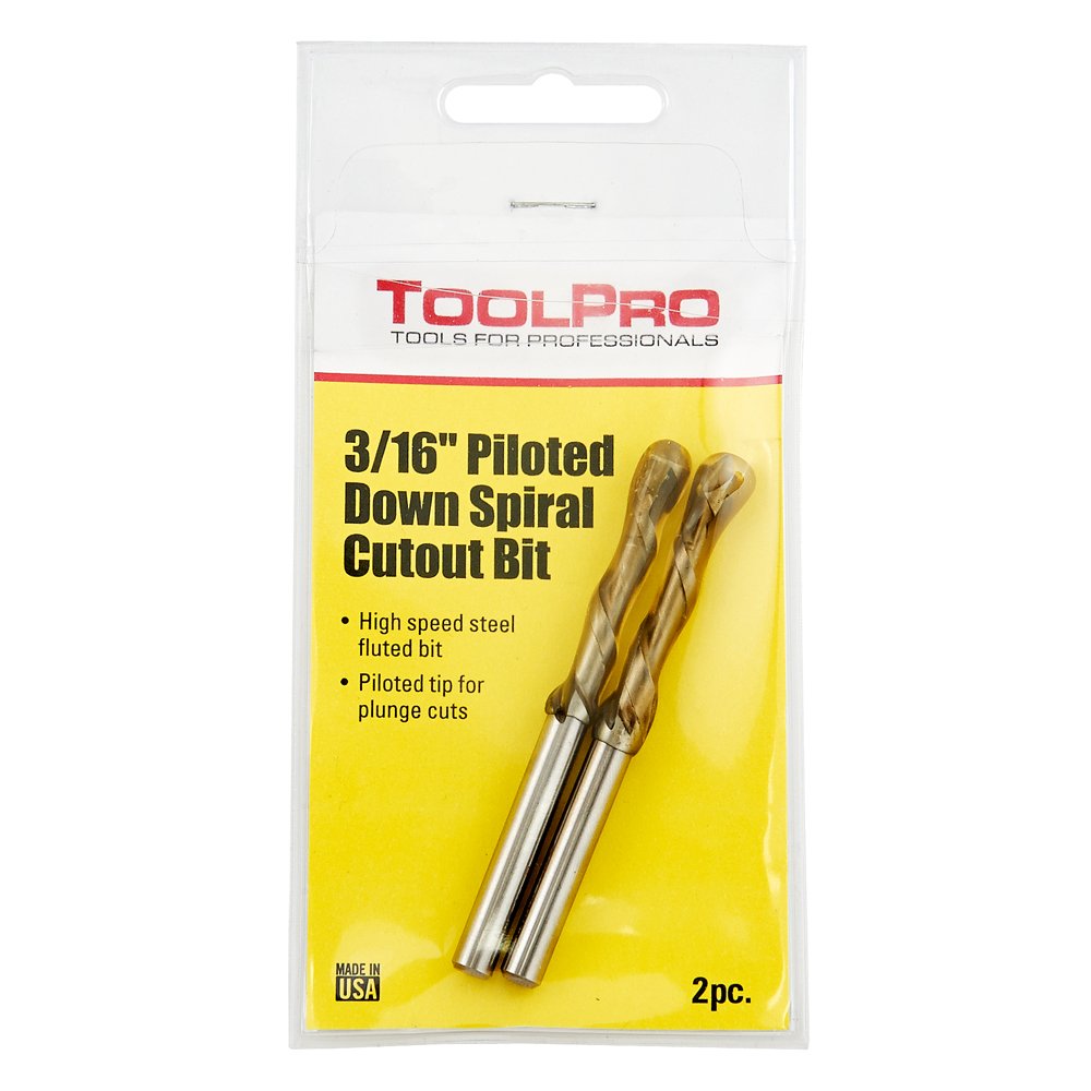 ToolPro 3/16" Spiral Downward Cutout Bit, Pack of 2