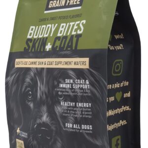 Majesty's Grain-Free Buddy Bites Skin and Coat Wafers for Medium / Large Dogs - Superior Skin, Coat, and Immune Support Supplement - Carob and Sweet Potato Flavored - 56 Count (Up To 8 Week Supply)