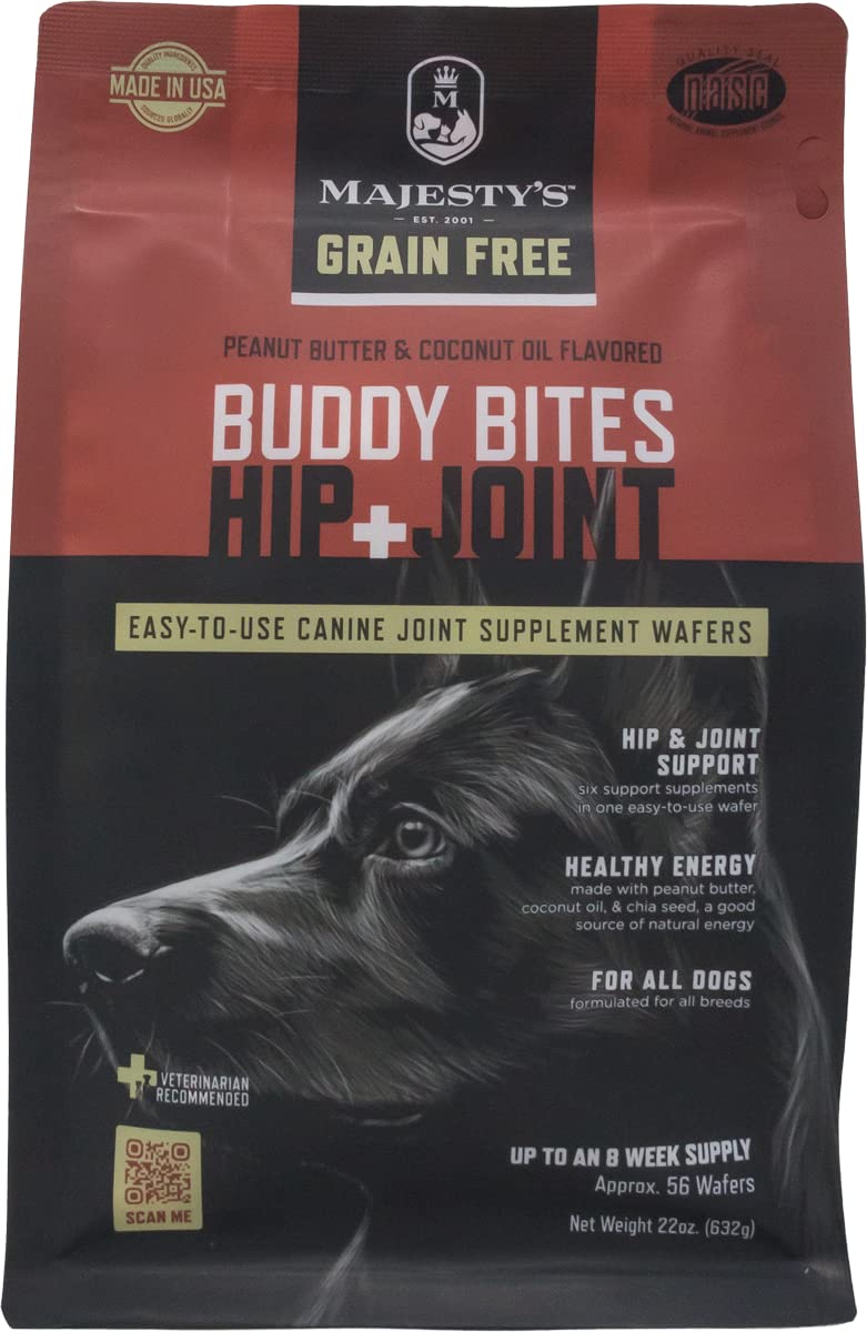 Majesty's Grain-Free Buddy Bites Hip and Joint Wafers for Medium / Large Dogs - Superior Support Supplement - Carob and Sweet Potato Flavored - 56 Count (Up To 8 Week Supply)