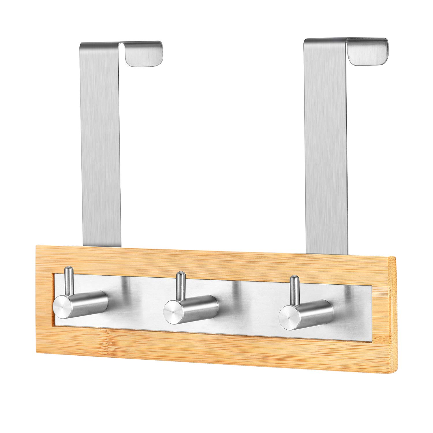 ToiletTree Products Bamboo Stainless Steel Over-The-Door Towel Hooks - Durable Coat, Clothes, and Towel Rack to Use in The Bathroom, Laundry Room, and Closet - 3 Hooks