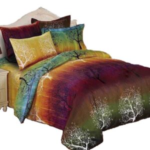 Swanson Beddings Rainbow Tree 3pc Duvet Bedding Set: Duvet Cover and Two Pillow Shams (Queen)