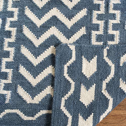 SAFAVIEH Dhurries Collection 2'6" x 4' Dark Blue/Ivory DHU572A Handmade Flatweave Premium Wool Accent Rug