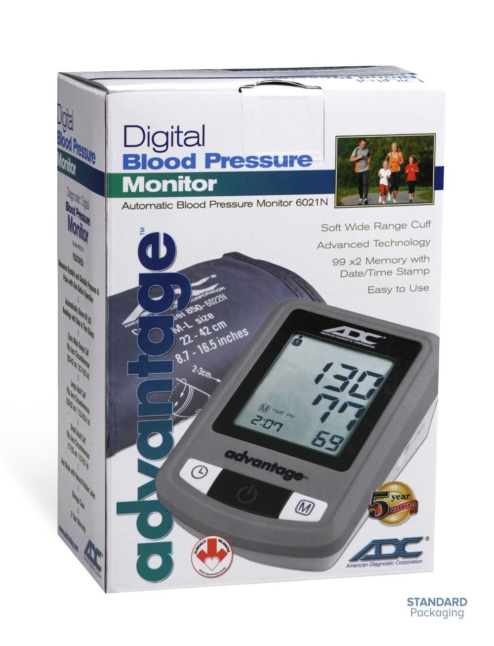 ADC 6021N Advantage Automatic Digital Blood Pressure Monitor with Storage Case, BHS AA Rated, Wide-Range Adult Navy Upper-Arm BP Cuff