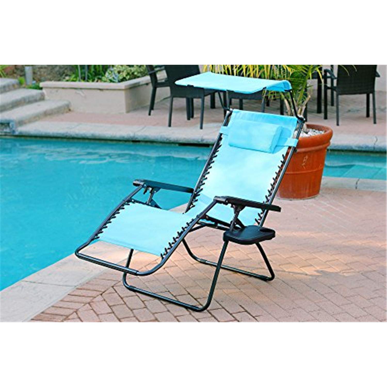 Oversized Zero Gravity Chair with Sunshade and Drink Tray - Pacific Blue