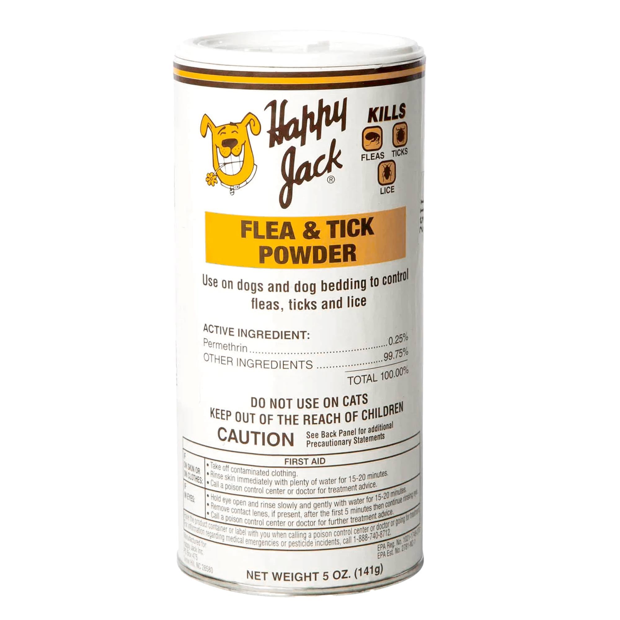 Happy Jack Flea and Tick Powder for Dogs & Puppies, Flea Powder for Carpets, Flea Treatment & Control, Kills Fleas, Ticks & Lice, Odorless & Non-Staining, Dust on Sleeping Quarters & Furniture (5 oz)