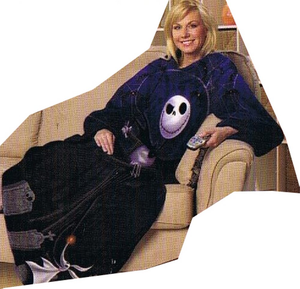 Disney The Nightmare Before Christmas Comfy Blanket with Sleeves ~ Jack Skellington & Zero ~ Unisex Adult Size