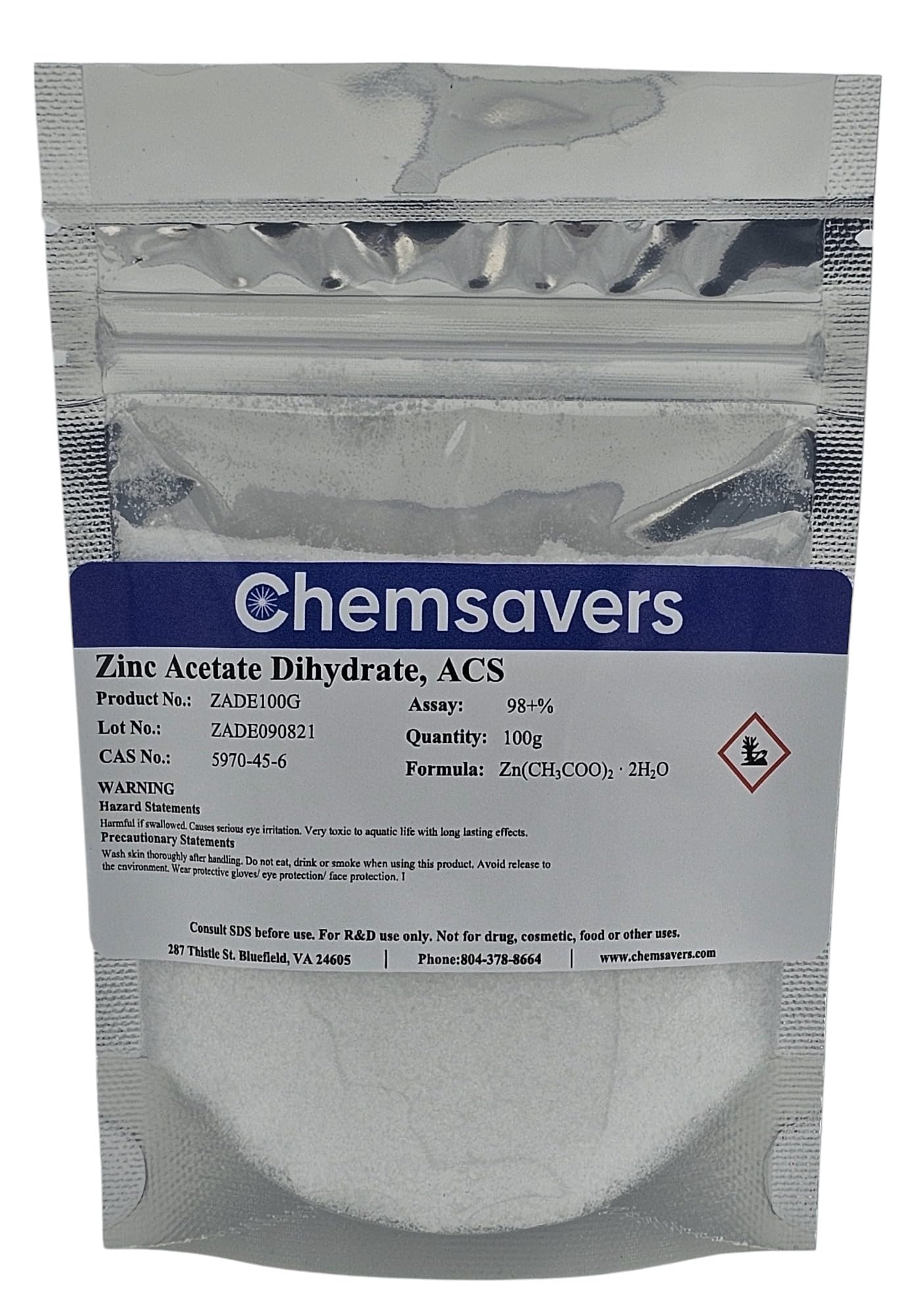 Zinc Acetate Dihydrate, ACS, 98+%, 100g